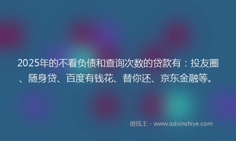 2025年的不看负债和查询次数的贷款有：投友圈、随身贷、百度有钱花、替你还、京东金融等。