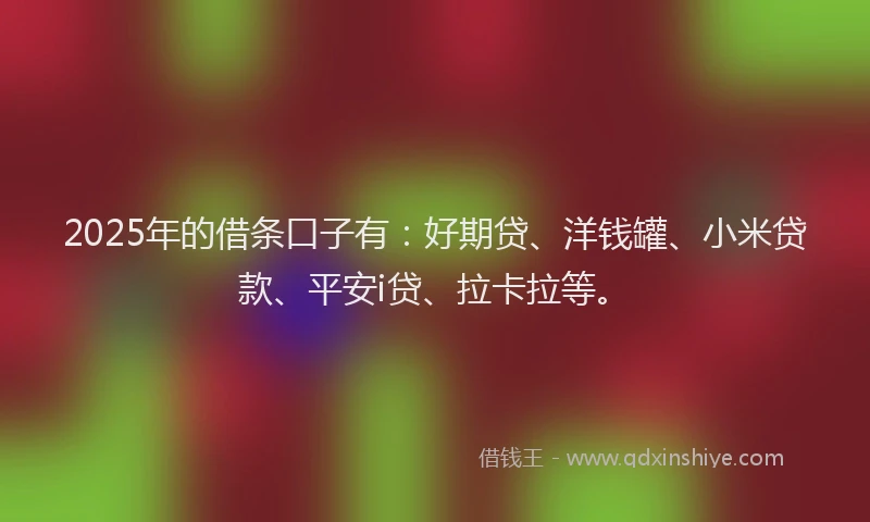 2025年的借条口子有：好期贷、洋钱罐、小米贷款、平安i贷、拉卡拉等。