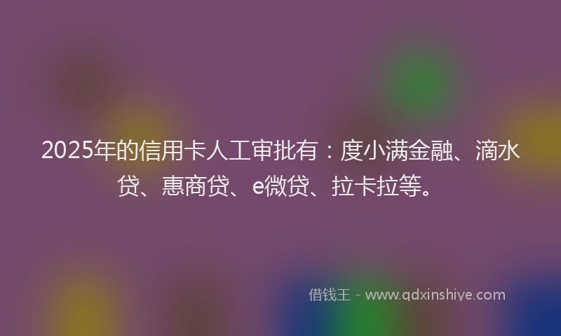 2025年的信用卡人工审批有：度小满金融、滴水贷、惠商贷、e微贷、拉卡拉等。