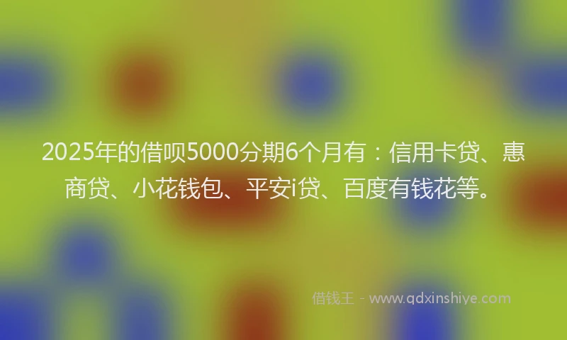 2025年的借呗5000分期6个月有：信用卡贷、惠商贷、小花钱包、平安i贷、百度有钱花等。