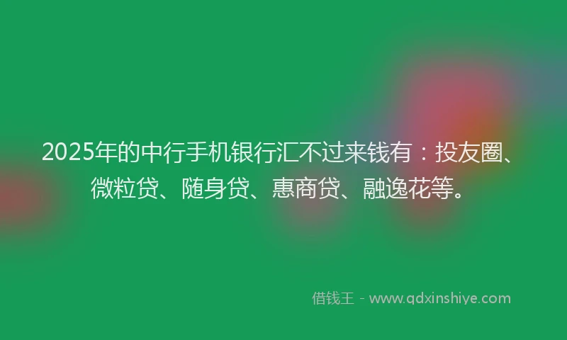 2025年的中行手机银行汇不过来钱有：投友圈、微粒贷、随身贷、惠商贷、融逸花等。