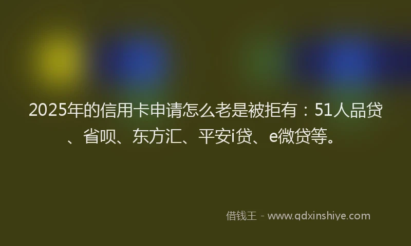 2025年的信用卡申请怎么老是被拒有：51人品贷、省呗、东方汇、平安i贷、e微贷等。