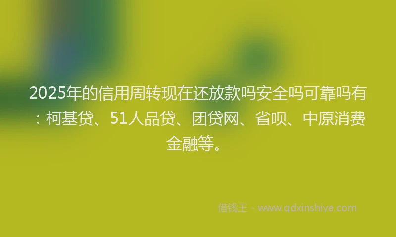 2025年的信用周转现在还放款吗安全吗可靠吗有：柯基贷、51人品贷、团贷网、省呗、中原消费金融等。