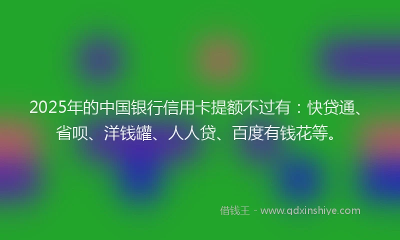 2025年的中国银行信用卡提额不过有：快贷通、省呗、洋钱罐、人人贷、百度有钱花等。