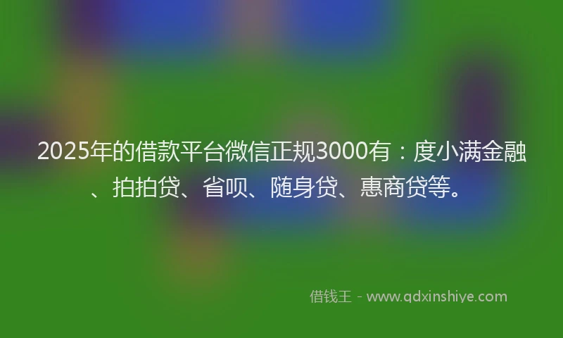 2025年的借款平台微信正规3000有：度小满金融、拍拍贷、省呗、随身贷、惠商贷等。