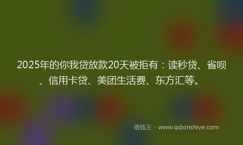 2025年的你我贷放款20天被拒有：读秒贷、省呗、信用卡贷、美团生活费、东方汇等。