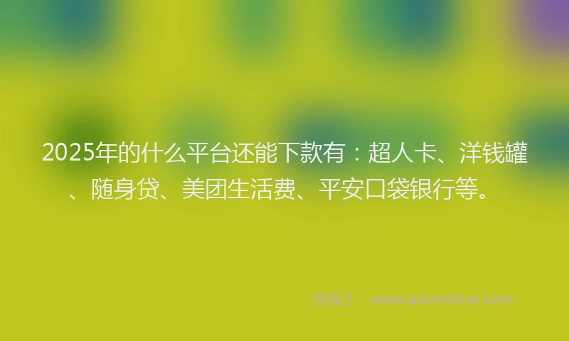 2025年的什么平台还能下款有：超人卡、洋钱罐、随身贷、美团生活费、平安口袋银行等。