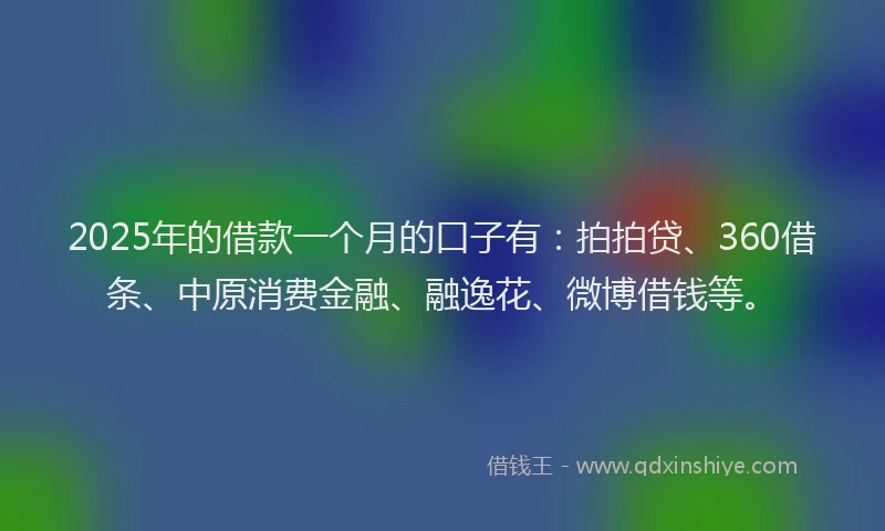 2025年的借款一个月的口子有：拍拍贷、360借条、中原消费金融、融逸花、微博借钱等。