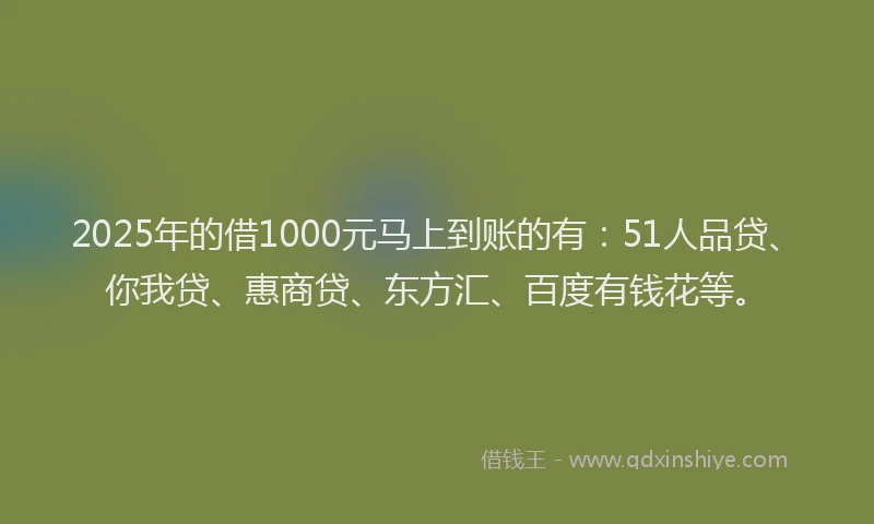 2025年的借1000元马上到账的有：51人品贷、你我贷、惠商贷、东方汇、百度有钱花等。