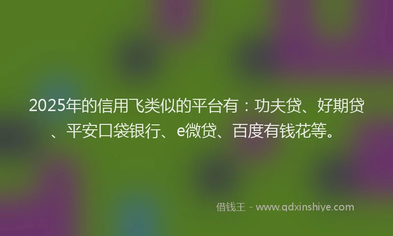 2025年的信用飞类似的平台有：功夫贷、好期贷、平安口袋银行、e微贷、百度有钱花等。