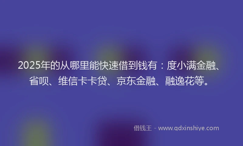 2025年的从哪里能快速借到钱有：度小满金融、省呗、维信卡卡贷、京东金融、融逸花等。