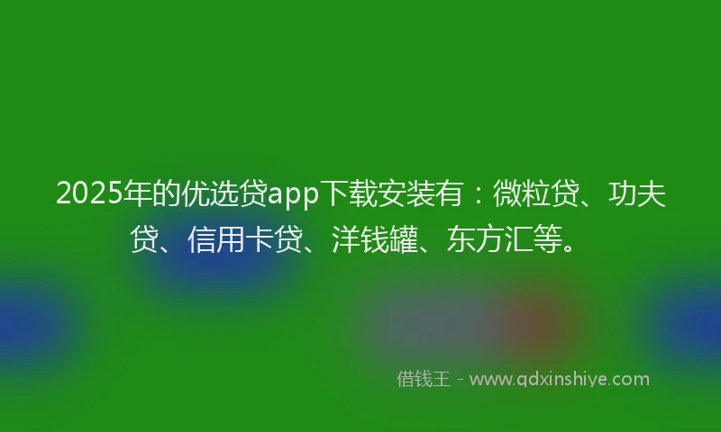 2025年的优选贷app下载安装有：微粒贷、功夫贷、信用卡贷、洋钱罐、东方汇等。