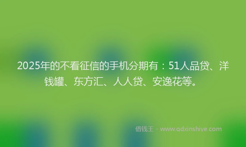 2025年的不看征信的手机分期有：51人品贷、洋钱罐、东方汇、人人贷、安逸花等。