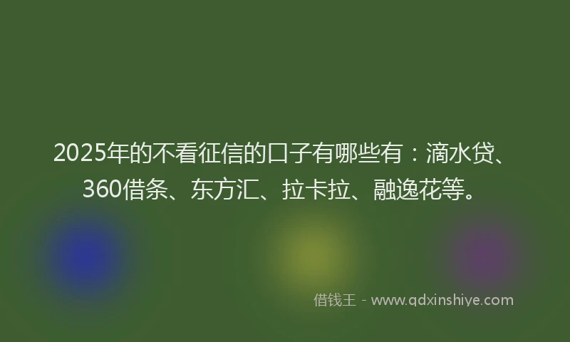 2025年的不看征信的口子有哪些有：滴水贷、360借条、东方汇、拉卡拉、融逸花等。