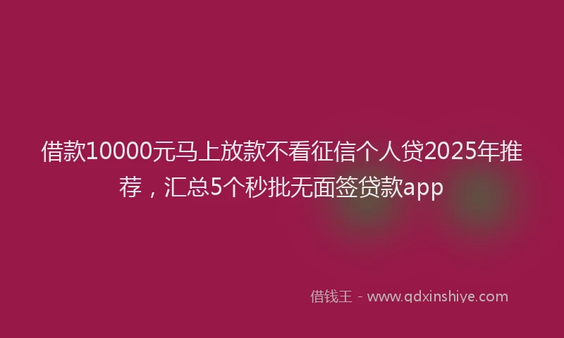 借款10000元马上放款不看征信个人贷2025年推荐，汇总5个秒批无面签贷款app