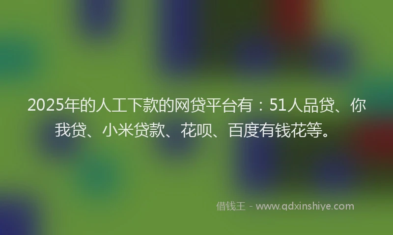 2025年的人工下款的网贷平台有：51人品贷、你我贷、小米贷款、花呗、百度有钱花等。