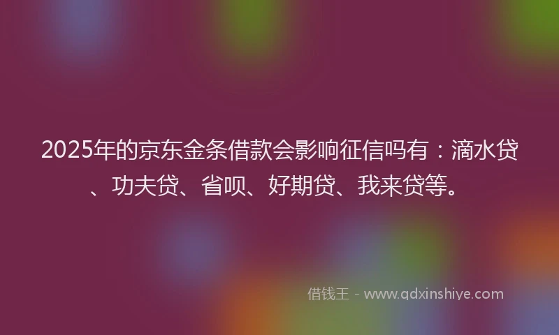 2025年的京东金条借款会影响征信吗有：滴水贷、功夫贷、省呗、好期贷、我来贷等。