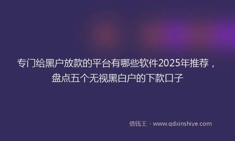 专门给黑户放款的平台有哪些软件2025年推荐，盘点五个无视黑白户的下款口子