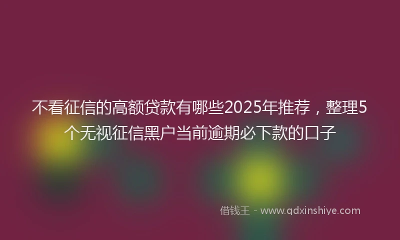 不看征信的高额贷款有哪些2025年推荐，整理5个无视征信黑户当前逾期必下款的口子