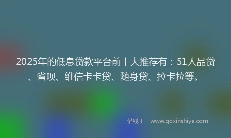 2025年的低息贷款平台前十大推荐有：51人品贷、省呗、维信卡卡贷、随身贷、拉卡拉等。