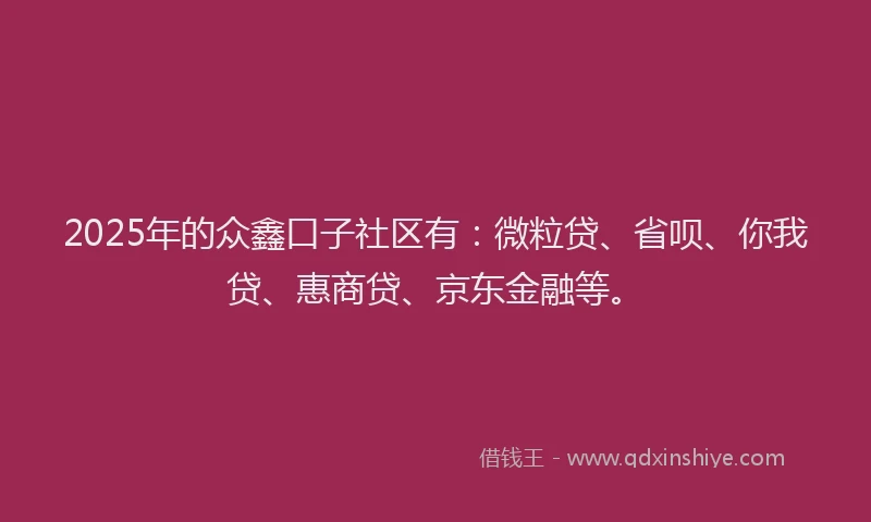2025年的众鑫口子社区有：微粒贷、省呗、你我贷、惠商贷、京东金融等。