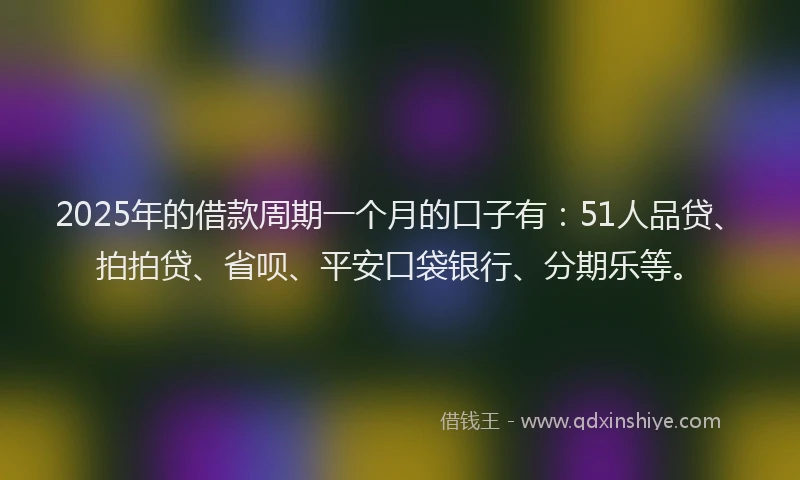 2025年的借款周期一个月的口子有：51人品贷、拍拍贷、省呗、平安口袋银行、分期乐等。
