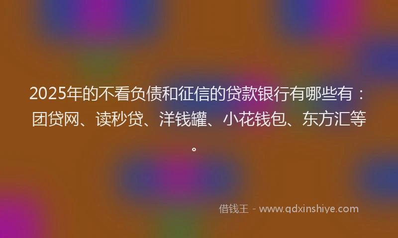 2025年的不看负债和征信的贷款银行有哪些有：团贷网、读秒贷、洋钱罐、小花钱包、东方汇等。