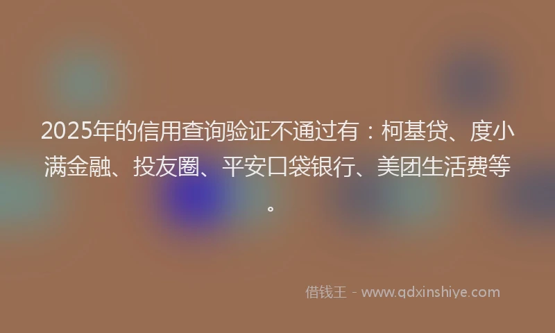 2025年的信用查询验证不通过有：柯基贷、度小满金融、投友圈、平安口袋银行、美团生活费等。