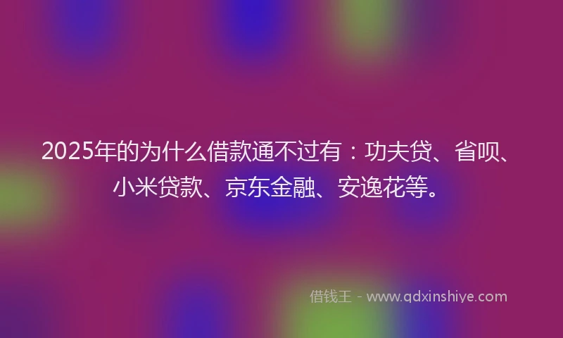 2025年的为什么借款通不过有：功夫贷、省呗、小米贷款、京东金融、安逸花等。