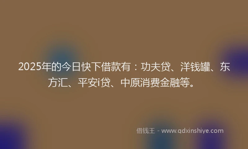 2025年的今日快下借款有：功夫贷、洋钱罐、东方汇、平安i贷、中原消费金融等。