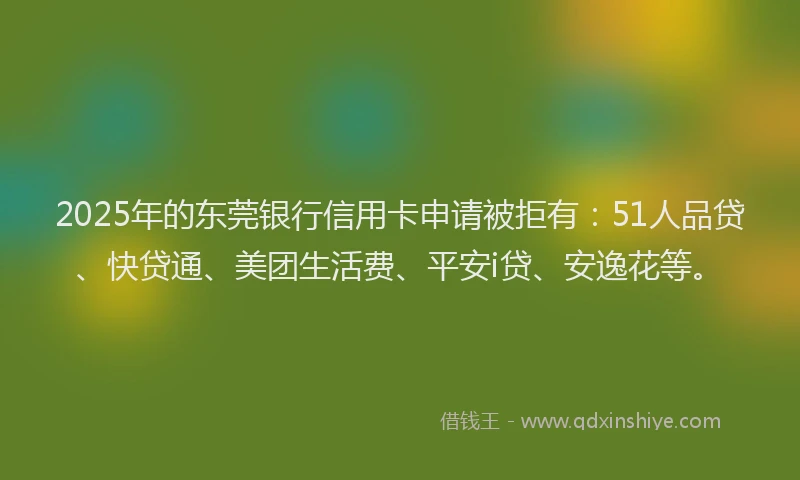 2025年的东莞银行信用卡申请被拒有：51人品贷、快贷通、美团生活费、平安i贷、安逸花等。
