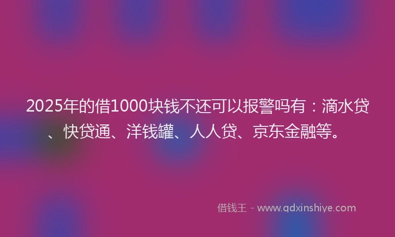 2025年的借1000块钱不还可以报警吗有：滴水贷、快贷通、洋钱罐、人人贷、京东金融等。