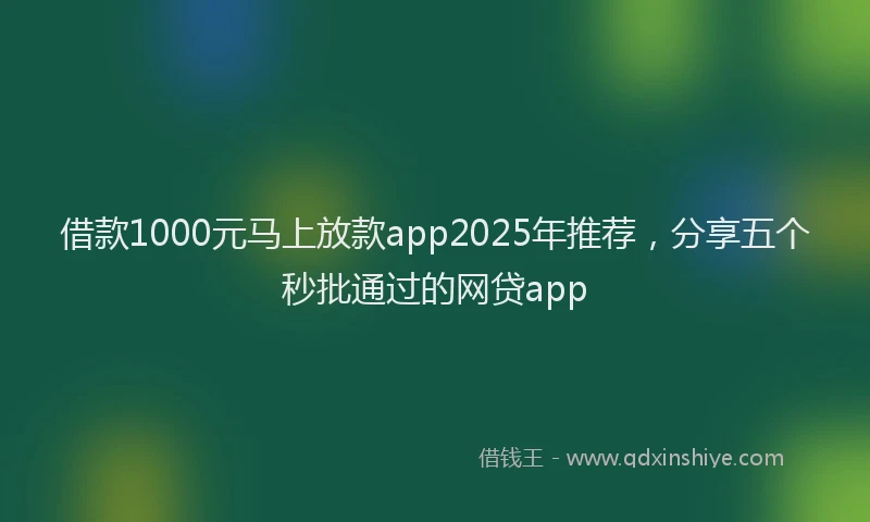 借款1000元马上放款app2025年推荐，分享五个秒批通过的网贷app