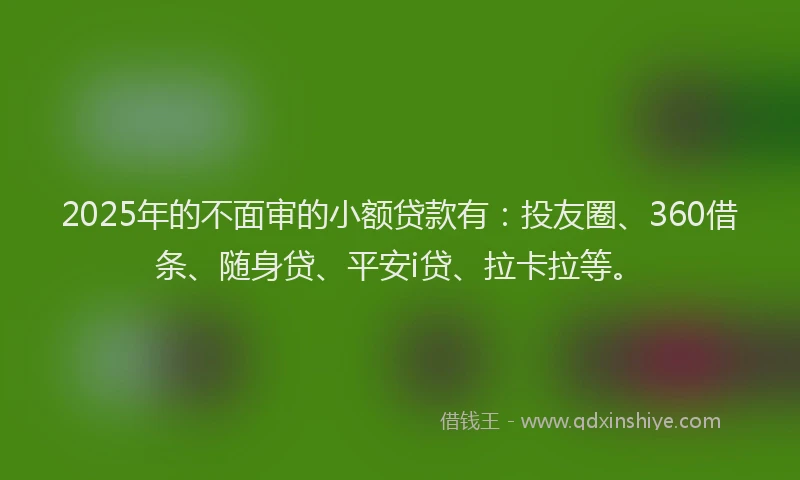2025年的不面审的小额贷款有：投友圈、360借条、随身贷、平安i贷、拉卡拉等。