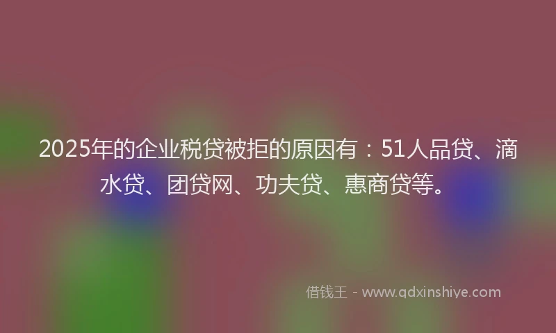 2025年的企业税贷被拒的原因有：51人品贷、滴水贷、团贷网、功夫贷、惠商贷等。