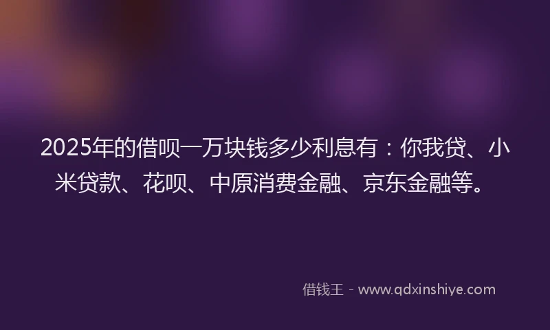 2025年的借呗一万块钱多少利息有：你我贷、小米贷款、花呗、中原消费金融、京东金融等。
