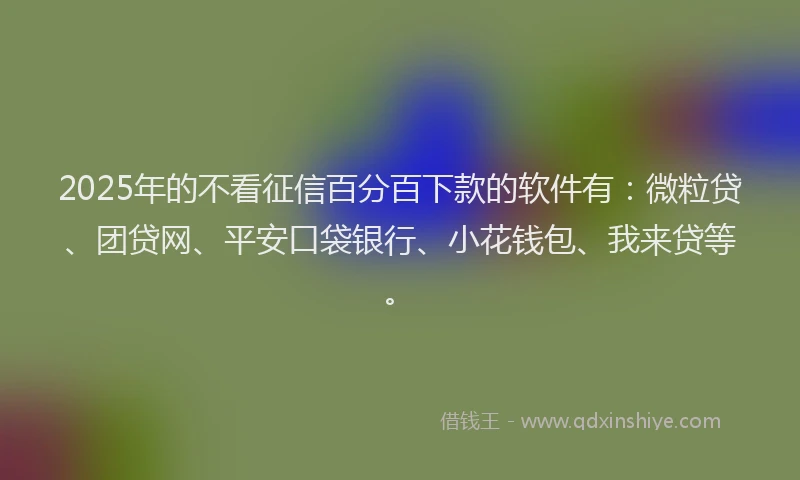 2025年的不看征信百分百下款的软件有：微粒贷、团贷网、平安口袋银行、小花钱包、我来贷等。