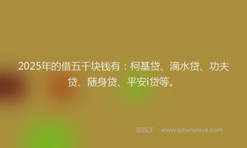 2025年的借五千块钱有：柯基贷、滴水贷、功夫贷、随身贷、平安i贷等。