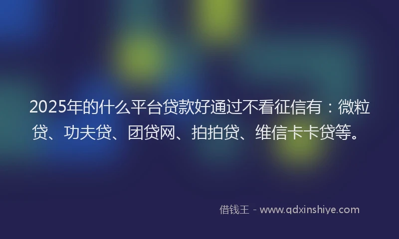 2025年的什么平台贷款好通过不看征信有：微粒贷、功夫贷、团贷网、拍拍贷、维信卡卡贷等。