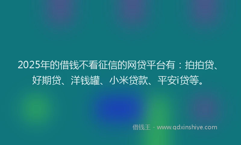 2025年的借钱不看征信的网贷平台有：拍拍贷、好期贷、洋钱罐、小米贷款、平安i贷等。
