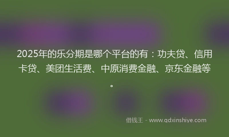 2025年的乐分期是哪个平台的有：功夫贷、信用卡贷、美团生活费、中原消费金融、京东金融等。