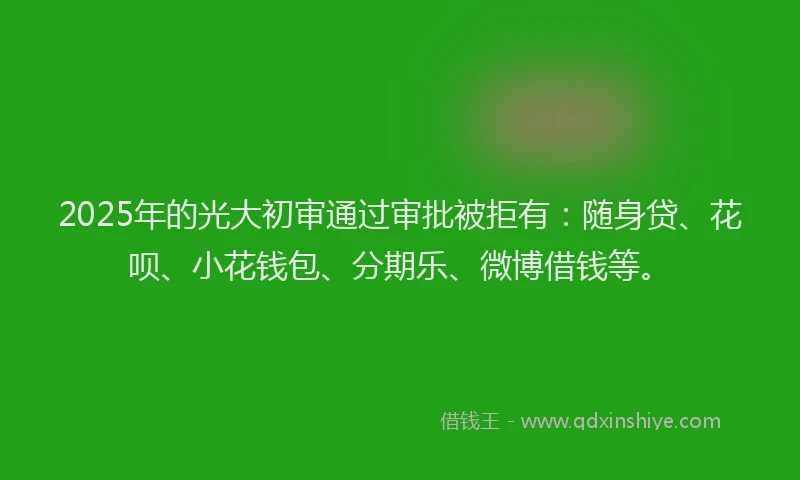 2025年的光大初审通过审批被拒有：随身贷、花呗、小花钱包、分期乐、微博借钱等。