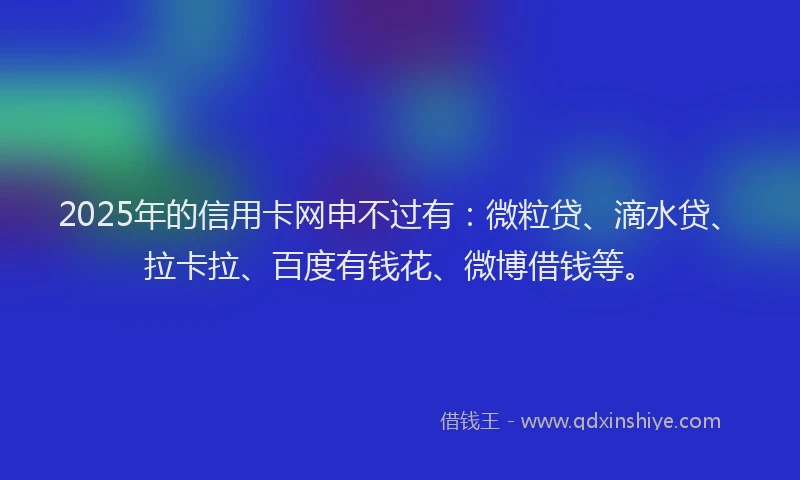 2025年的信用卡网申不过有：微粒贷、滴水贷、拉卡拉、百度有钱花、微博借钱等。