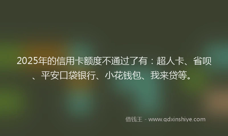 2025年的信用卡额度不通过了有：超人卡、省呗、平安口袋银行、小花钱包、我来贷等。