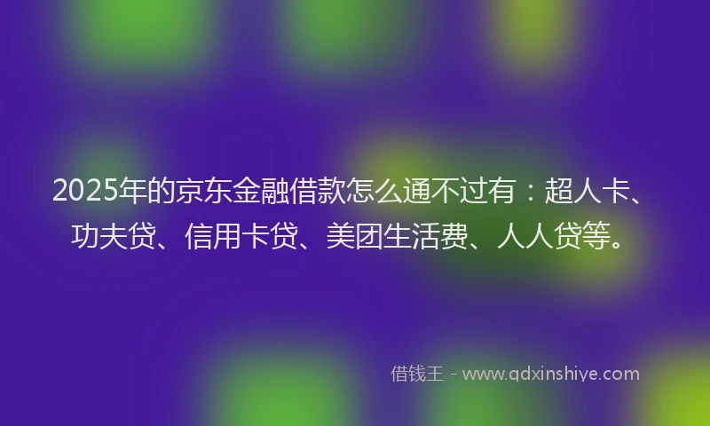 2025年的京东金融借款怎么通不过有：超人卡、功夫贷、信用卡贷、美团生活费、人人贷等。