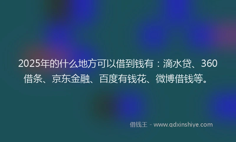 2025年的什么地方可以借到钱有：滴水贷、360借条、京东金融、百度有钱花、微博借钱等。