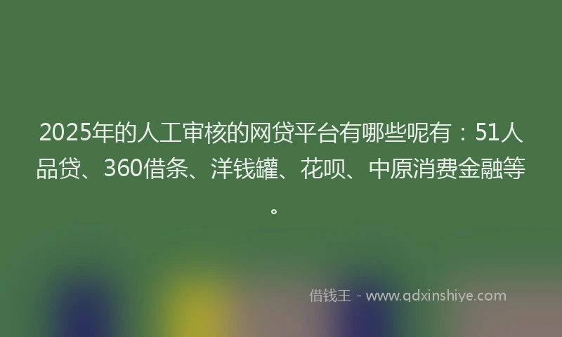 2025年的人工审核的网贷平台有哪些呢有：51人品贷、360借条、洋钱罐、花呗、中原消费金融等。