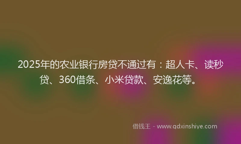 2025年的农业银行房贷不通过有：超人卡、读秒贷、360借条、小米贷款、安逸花等。
