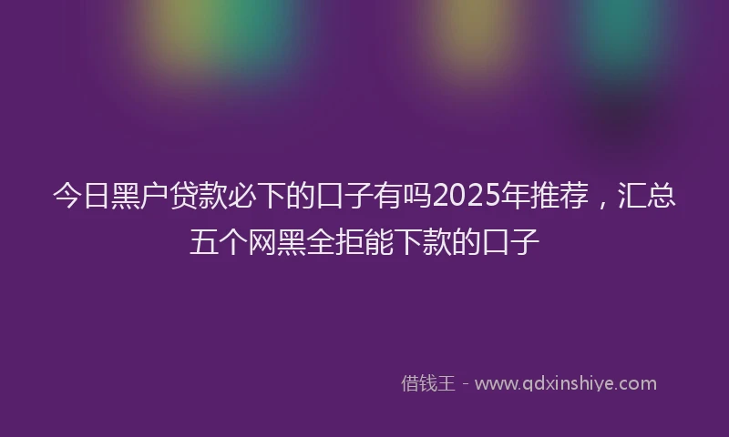 今日黑户贷款必下的口子有吗2025年推荐，汇总五个网黑全拒能下款的口子