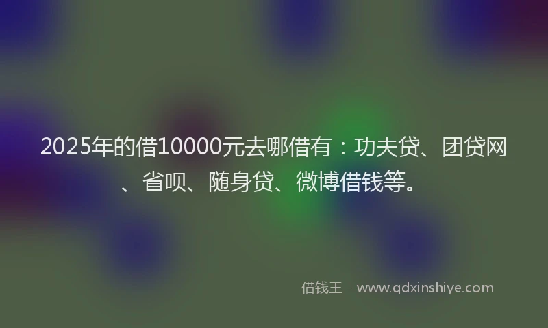 2025年的借10000元去哪借有：功夫贷、团贷网、省呗、随身贷、微博借钱等。